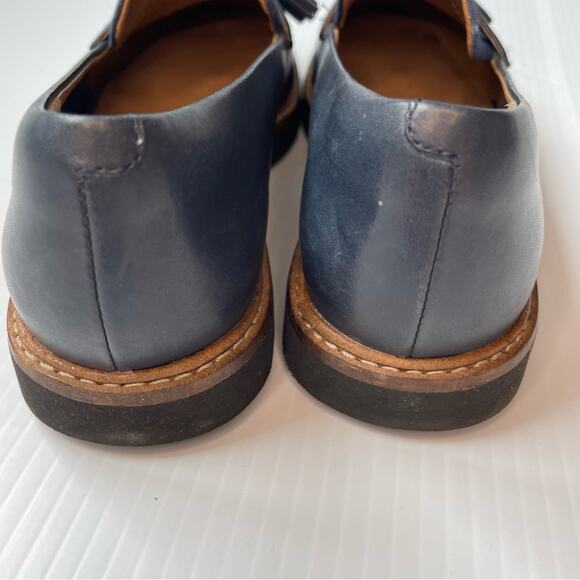 Clarks Glick Castine loafer navy leather with tassel size 6.5 patterned fabric - Picture 10 of 12
